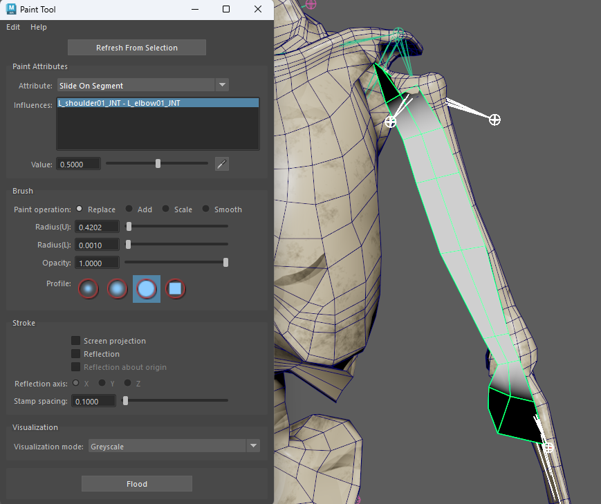 Slide on segment weights for planar biceps