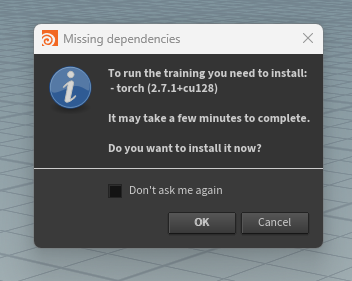 AdnMLTraining missing dependencies prompt