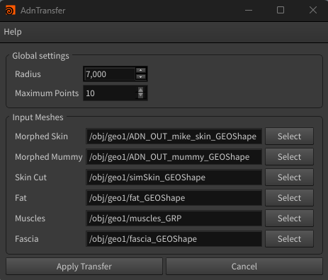 AdnTransfer tool filled UI