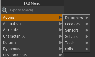 Adonis TAB menu