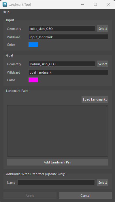 Landmark tool inputs