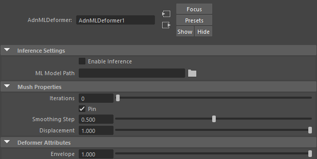 ML deformer parameter template