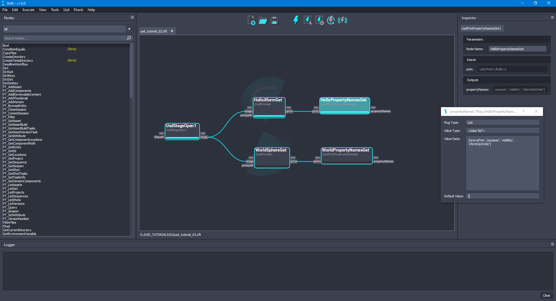 Executed the selected node named 'HelloPropertyNamesGet'.