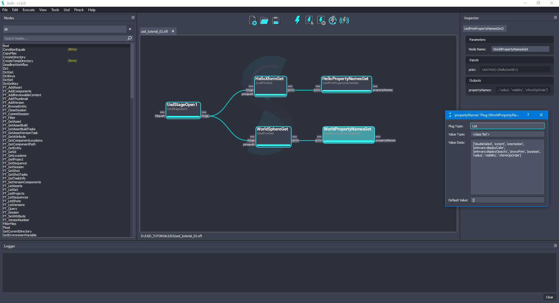Executed the selected node named 'WorldPropertyNamesGet'.