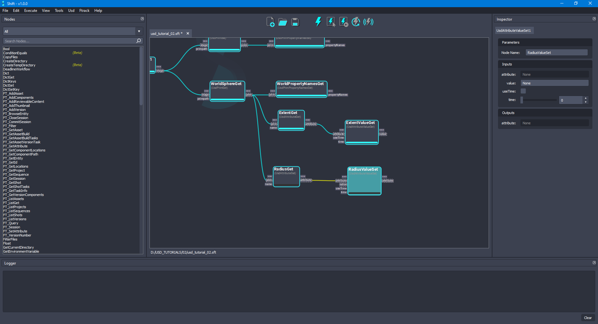 Added the 'RadiusValueSet' node to the board connected to the 'RadiusGet' node.