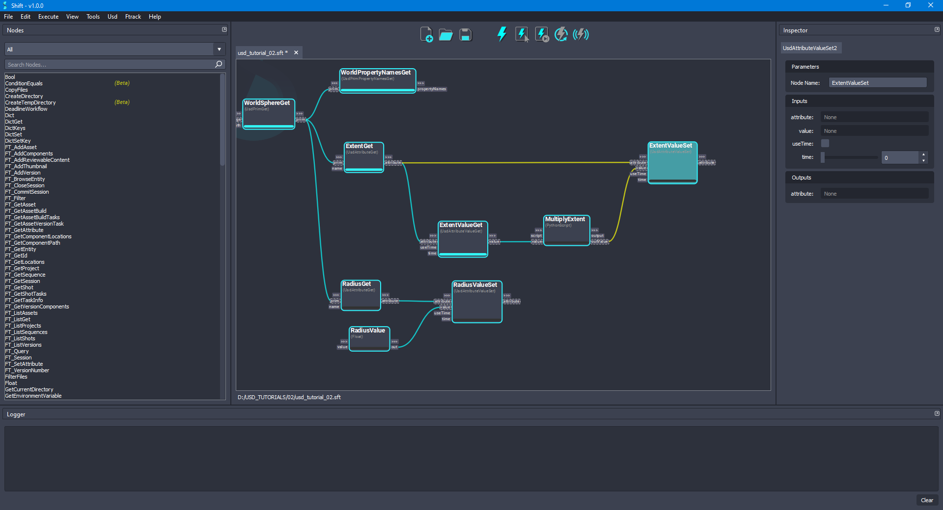 Added the 'ExtentValueSet' node to the board connected to the 'ExtentGet' node.