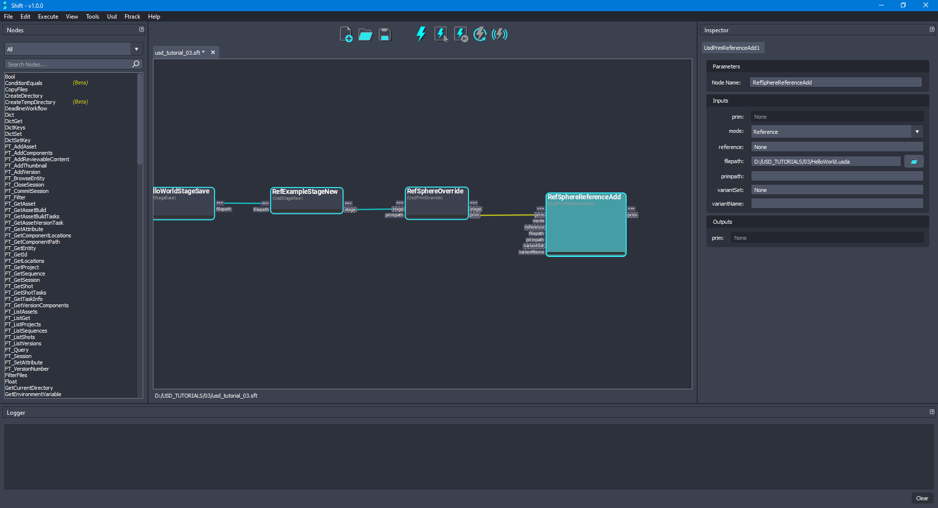 Added the 'RefSphereReferenceAdd' node to the board connected to the 'RefSphereOverride' node.