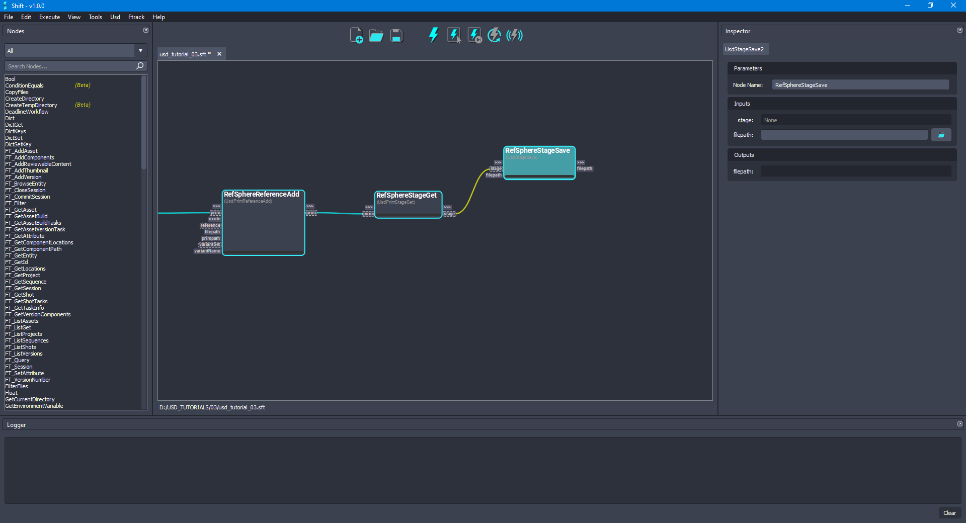 Added the 'RefSphereStageSave' node to the board connected to the 'RefSphereStageGet' node.