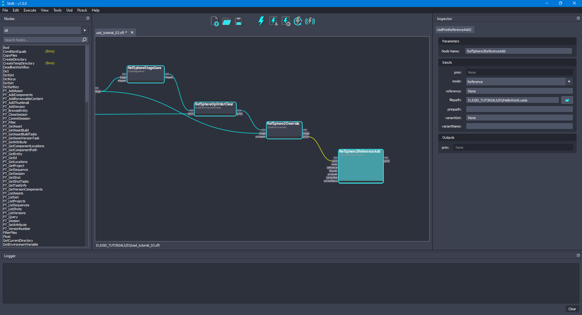 Added the 'RefSphere2ReferenceAdd' node to the board connected to the 'RefSphere2Override' node.