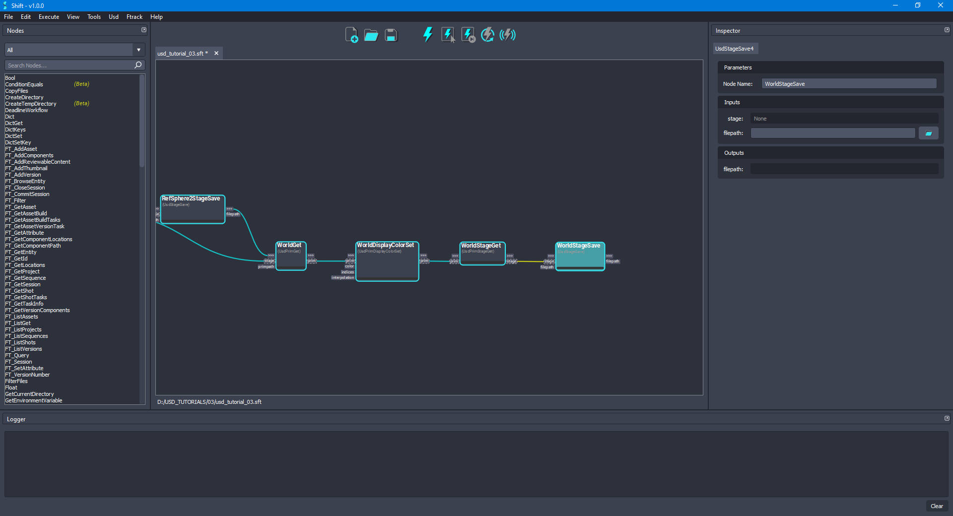 Added the 'WorldStageSave' node to the board connected to the 'WorldStageGet' node.