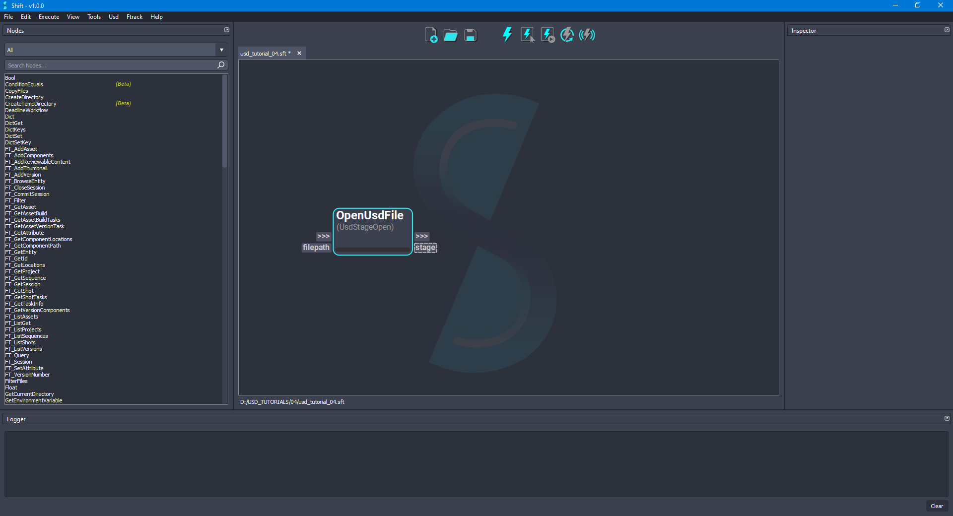 Added 'OpenUsdFile' node to the board.