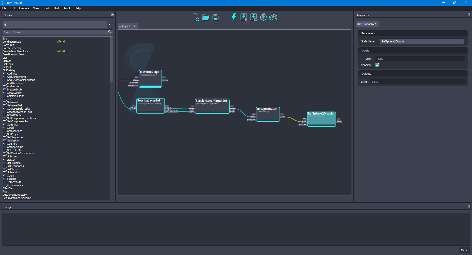 Added the 'RefSphere2Disable' node to the board connected to the 'RefSphere2Get' node.