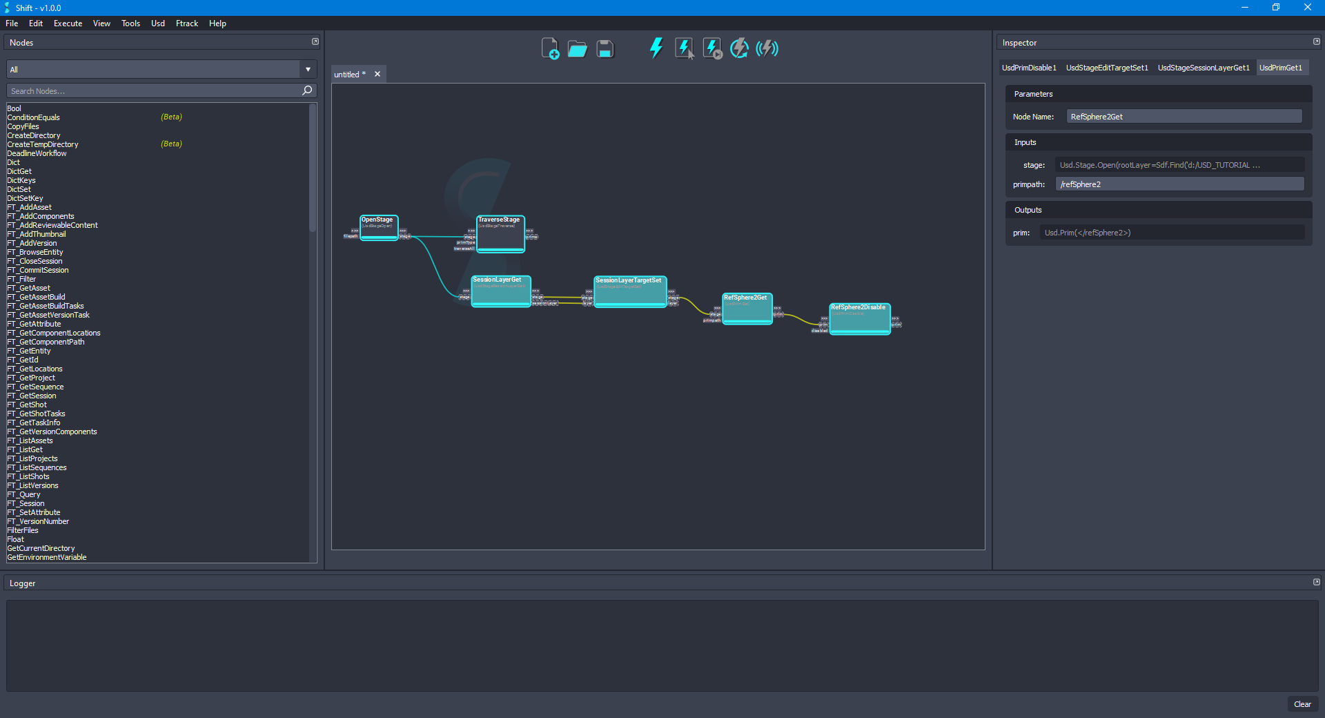 Executing workflow only on 'SessionLayerGet', 'SessionLayerTargetSet', 'RefSphere2Get' and 'RefSphere2Disable' nodes.