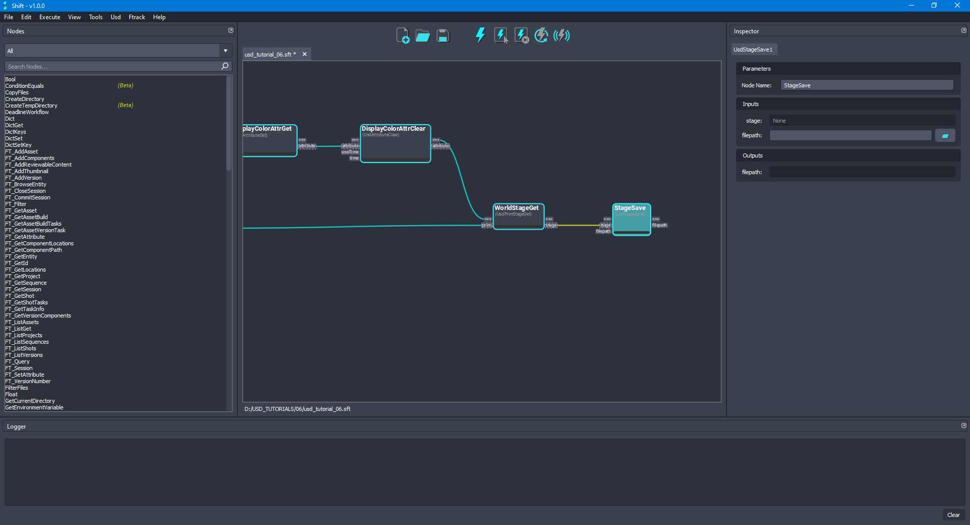Added the 'StageSave' node to the board connected to the 'WorldStageGet' node.